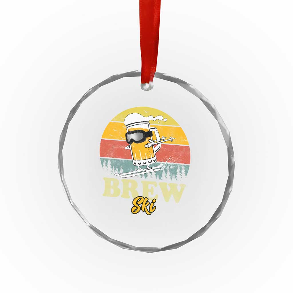 Brewski Skiing Beer Crystal Glass Ornament Funny Skiing Skier Ski Vacation Retro Sunset - Wonder Print Shop