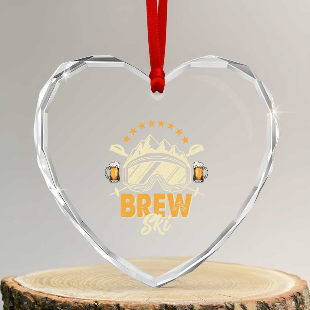 Brewski Skiing Beer Heart Crystal Glass Ornament Funny Skiing Skier Ski Vacation - Wonder Print Shop