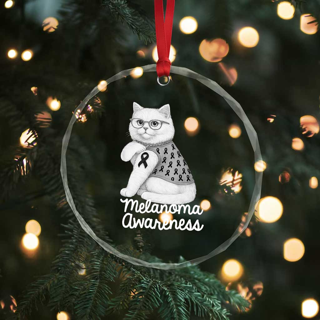 British Shorthair Skin Cancer Awareness Crystal Glass Ornament Melanoma Fighter Cat Gift