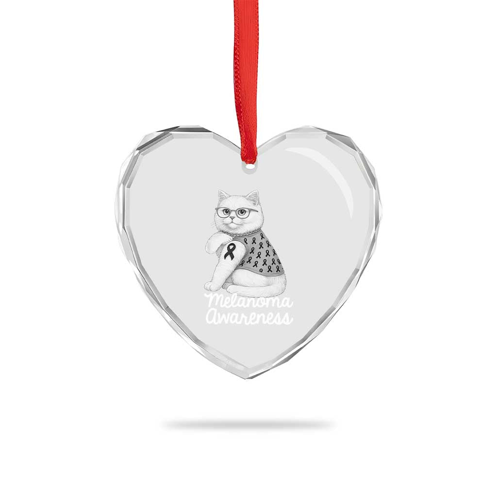 British Shorthair Skin Cancer Awareness Heart Crystal Glass Ornament Melanoma Fighter Cat Gift