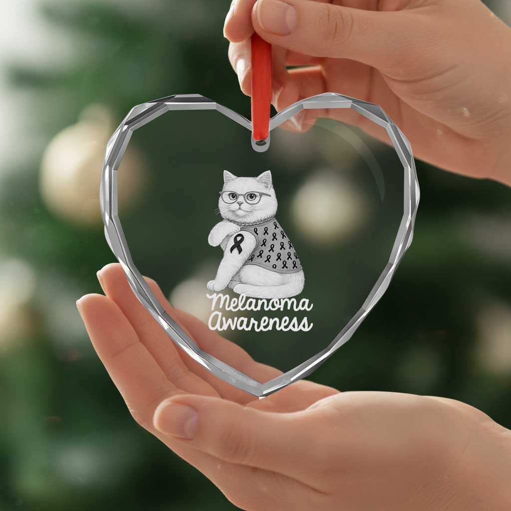 British Shorthair Skin Cancer Awareness Heart Crystal Glass Ornament Melanoma Fighter Cat Gift