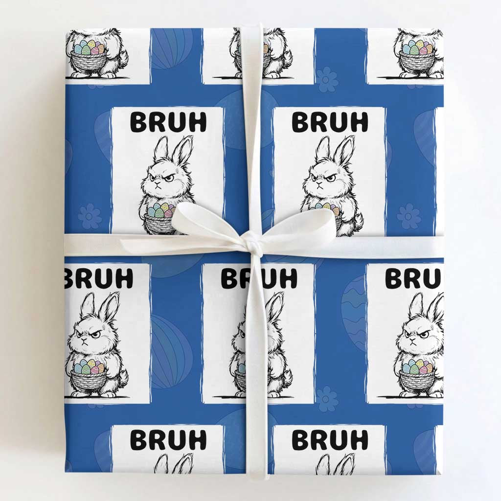 Bruh Angry Easter Bunny with Eggs Basket Wrapping Paper Roll Funny Rabbit Meme Humor Graphic Gift