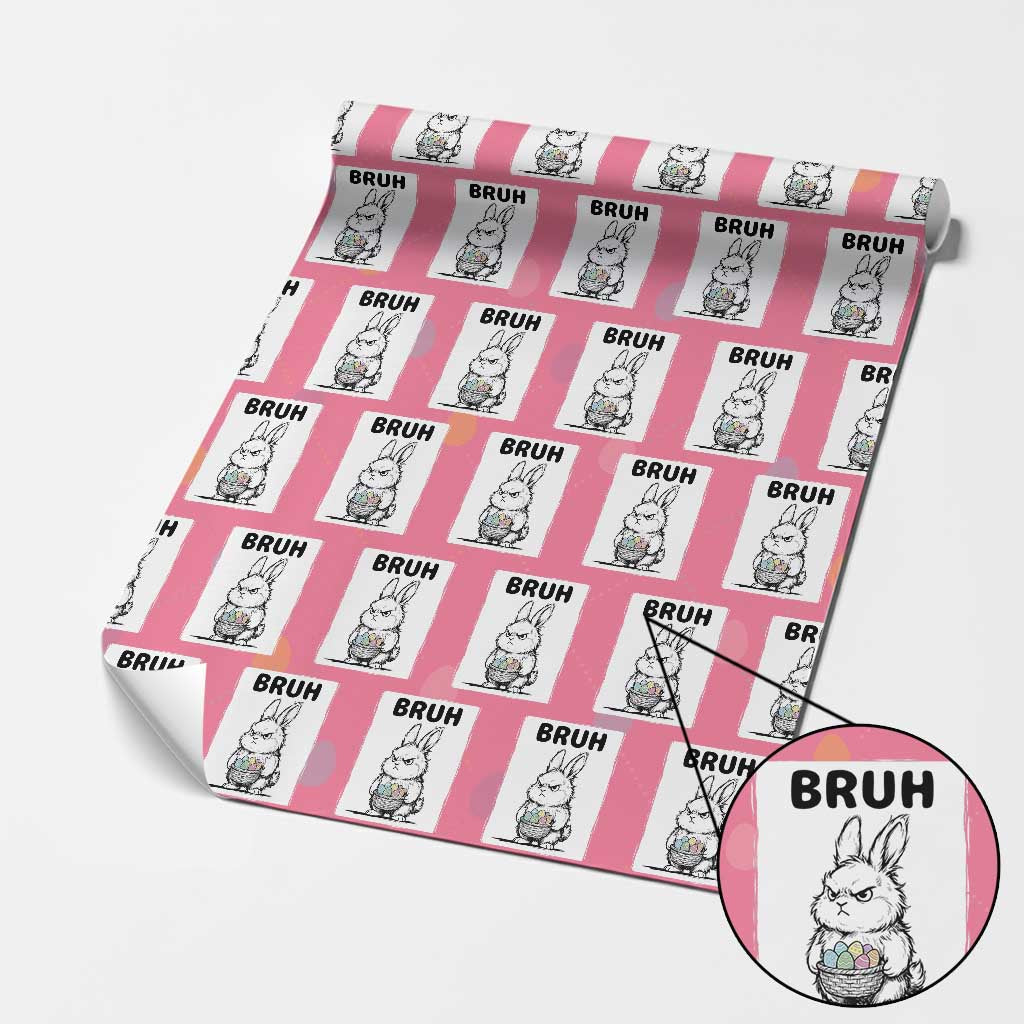 Bruh Angry Easter Bunny with Eggs Basket Wrapping Paper Roll Funny Rabbit Meme Humor Graphic Gift