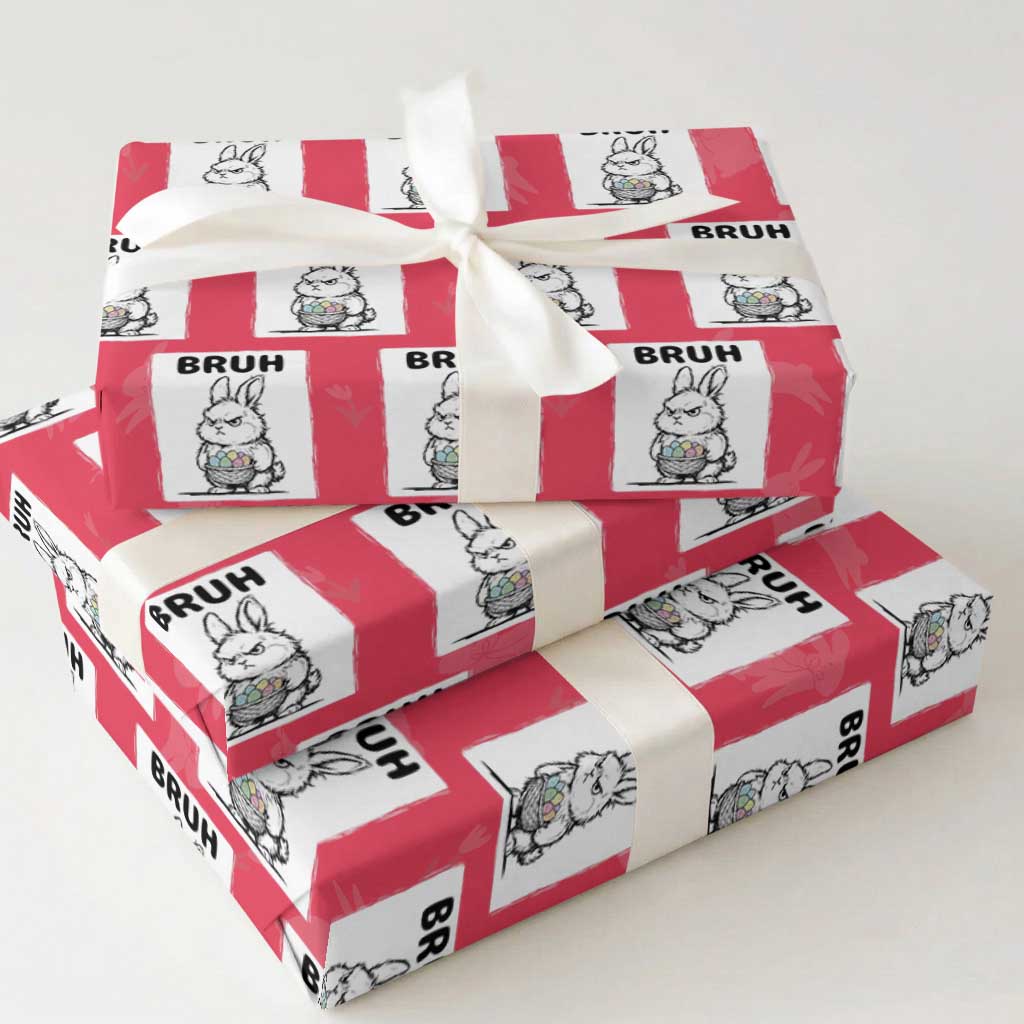 Bruh Angry Easter Bunny with Eggs Basket Wrapping Paper Roll Funny Rabbit Meme Humor Graphic Gift