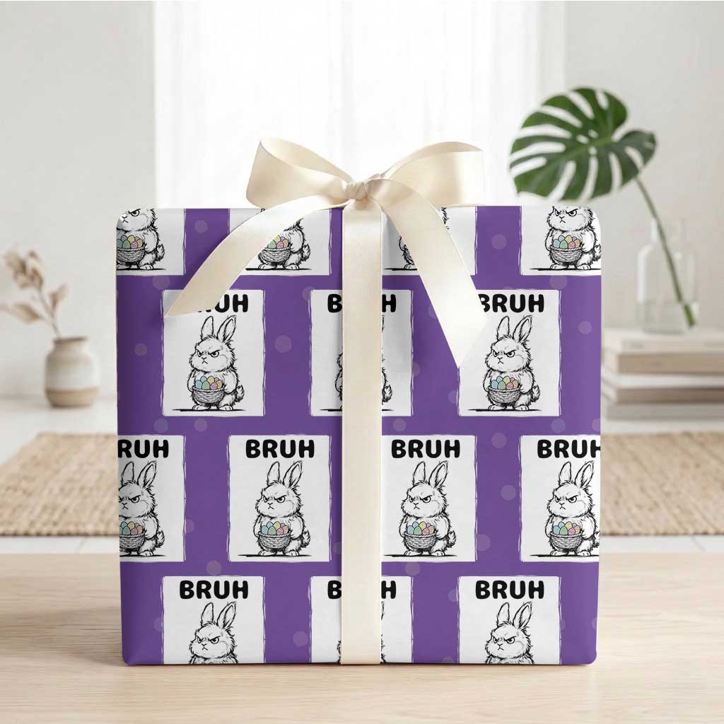 Bruh Angry Easter Bunny with Eggs Basket Wrapping Paper Roll Funny Rabbit Meme Humor Graphic Gift