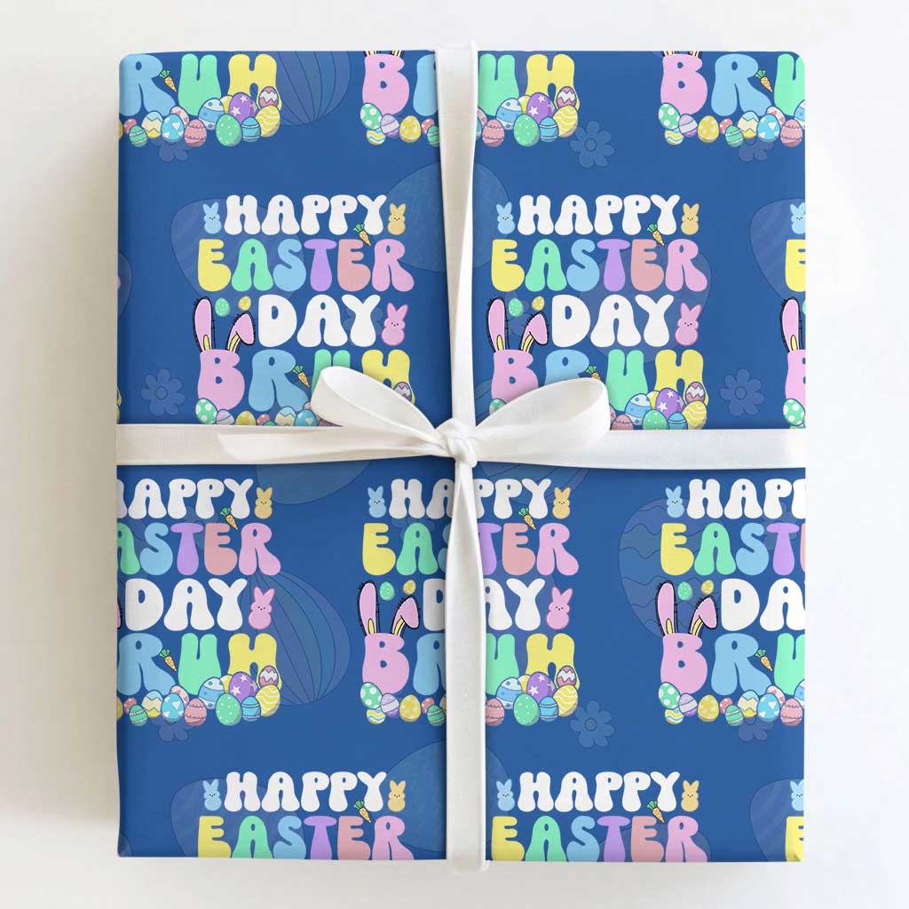 Bruh Easter Wrapping Paper Roll Teens Boys Kids Cute Bunny Eggs