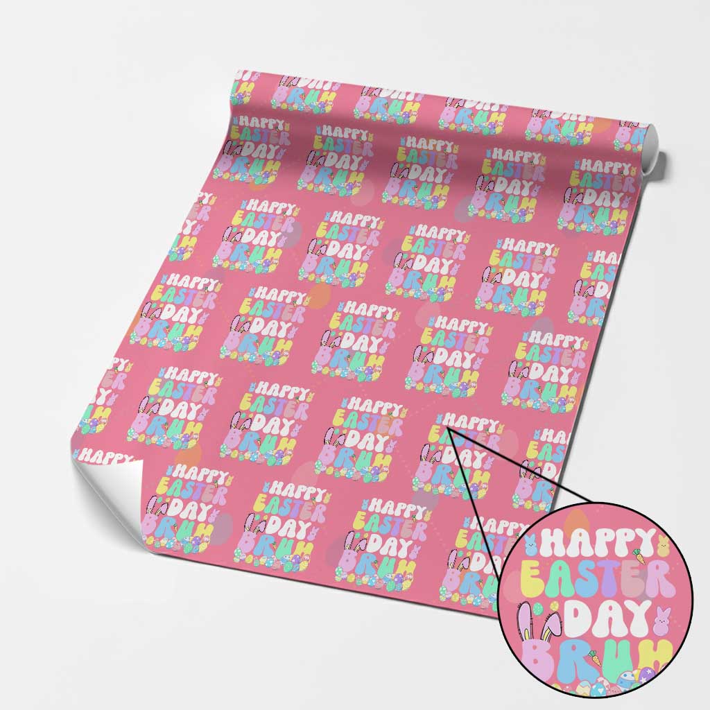 Bruh Easter Wrapping Paper Roll Teens Boys Kids Cute Bunny Eggs