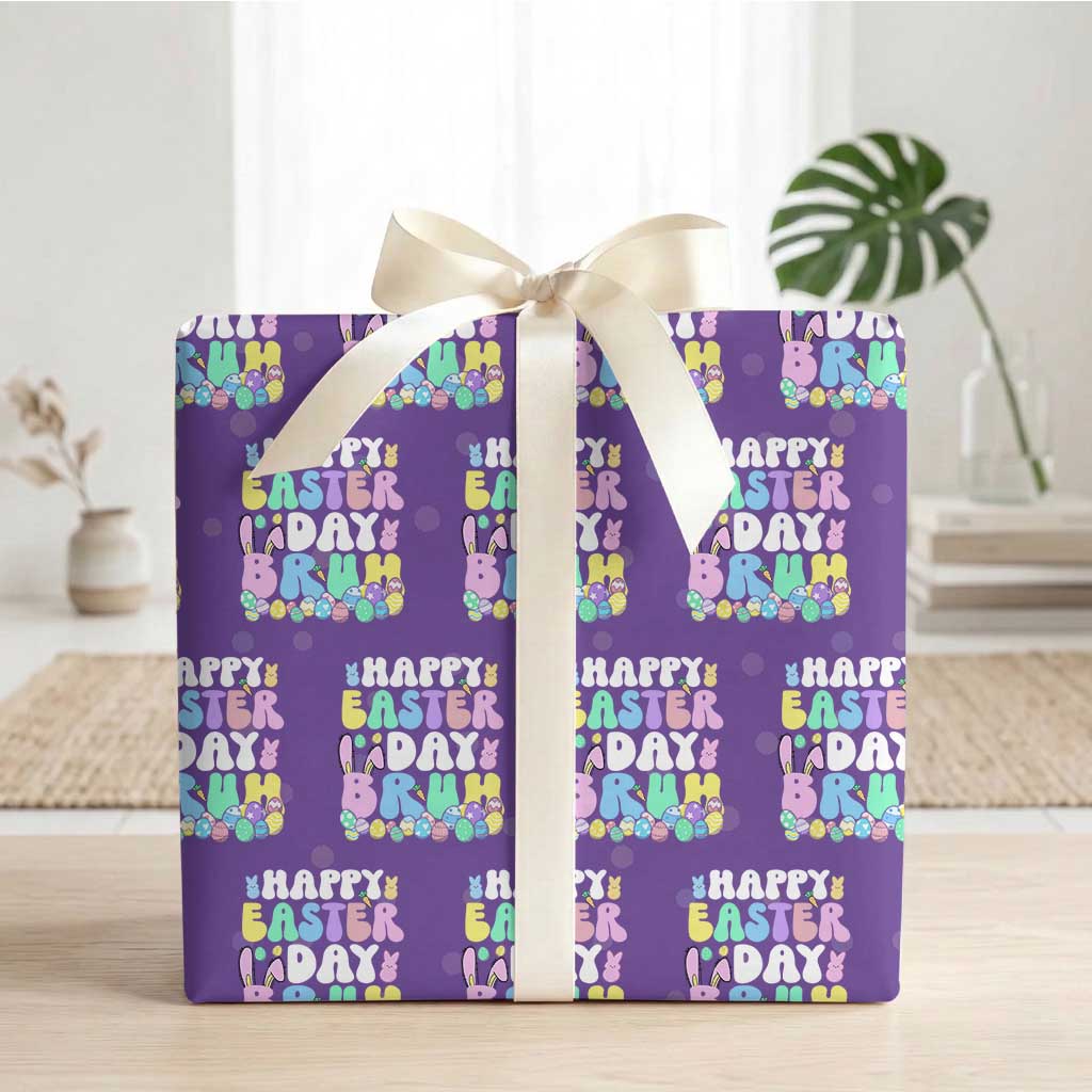 Bruh Easter Wrapping Paper Roll Teens Boys Kids Cute Bunny Eggs
