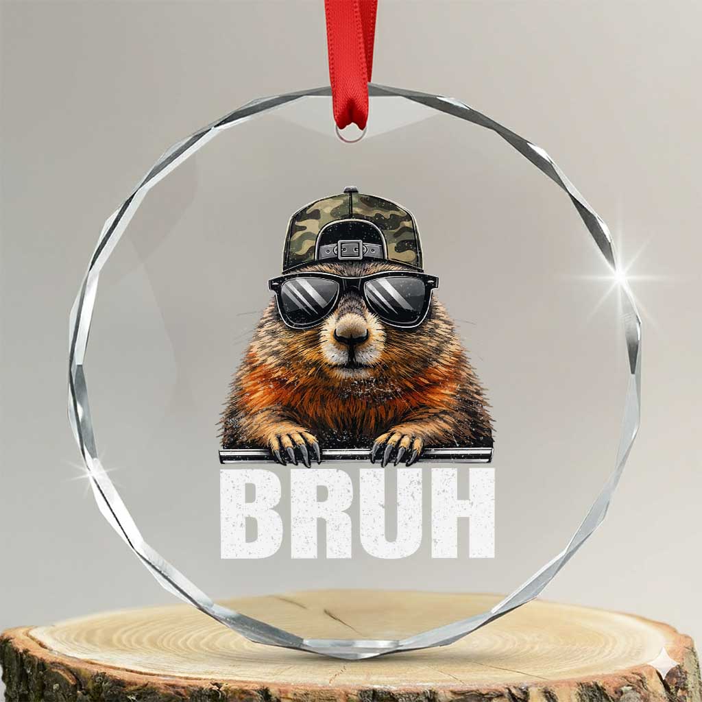 Bruh Groundhog Crystal Glass Ornament Funny Woodchuck Camo Hat Youth Teens Kids Slang - Wonder Print Shop