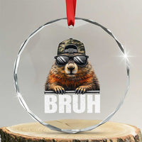 Bruh Groundhog Crystal Glass Ornament Funny Woodchuck Camo Hat Youth Teens Kids Slang - Wonder Print Shop
