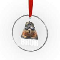 Bruh Groundhog Crystal Glass Ornament Funny Woodchuck Camo Hat Youth Teens Kids Slang - Wonder Print Shop