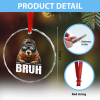 Bruh Groundhog Crystal Glass Ornament Funny Woodchuck Camo Hat Youth Teens Kids Slang - Wonder Print Shop