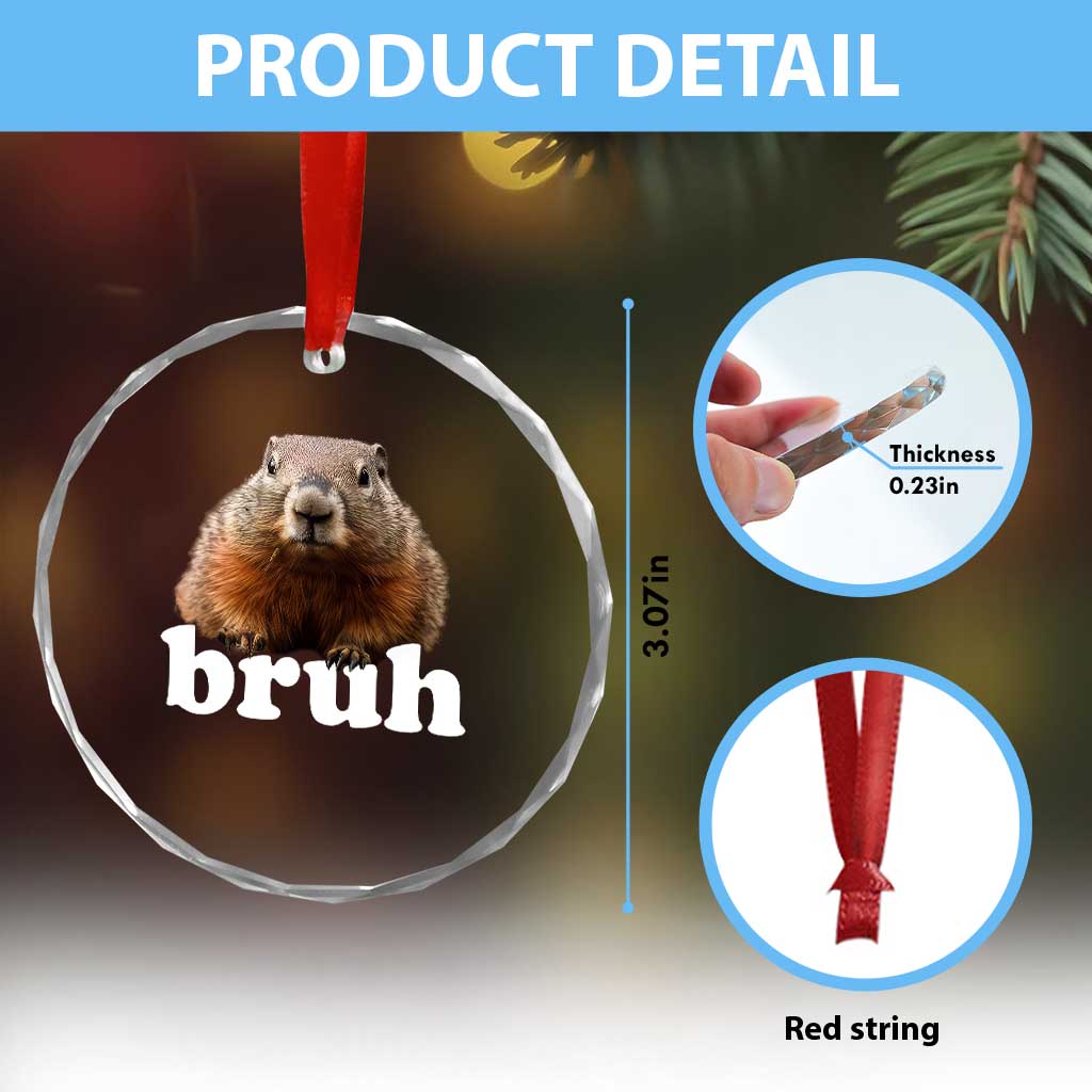 Bruh Groundhog Crystal Glass Ornament Funny Woodchuck Youth Teens Kids Slang - Wonder Print Shop