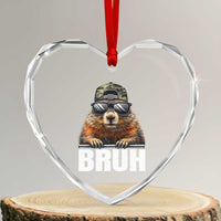 Bruh Groundhog Heart Crystal Glass Ornament Funny Woodchuck Camo Hat Youth Teens Kids Slang - Wonder Print Shop