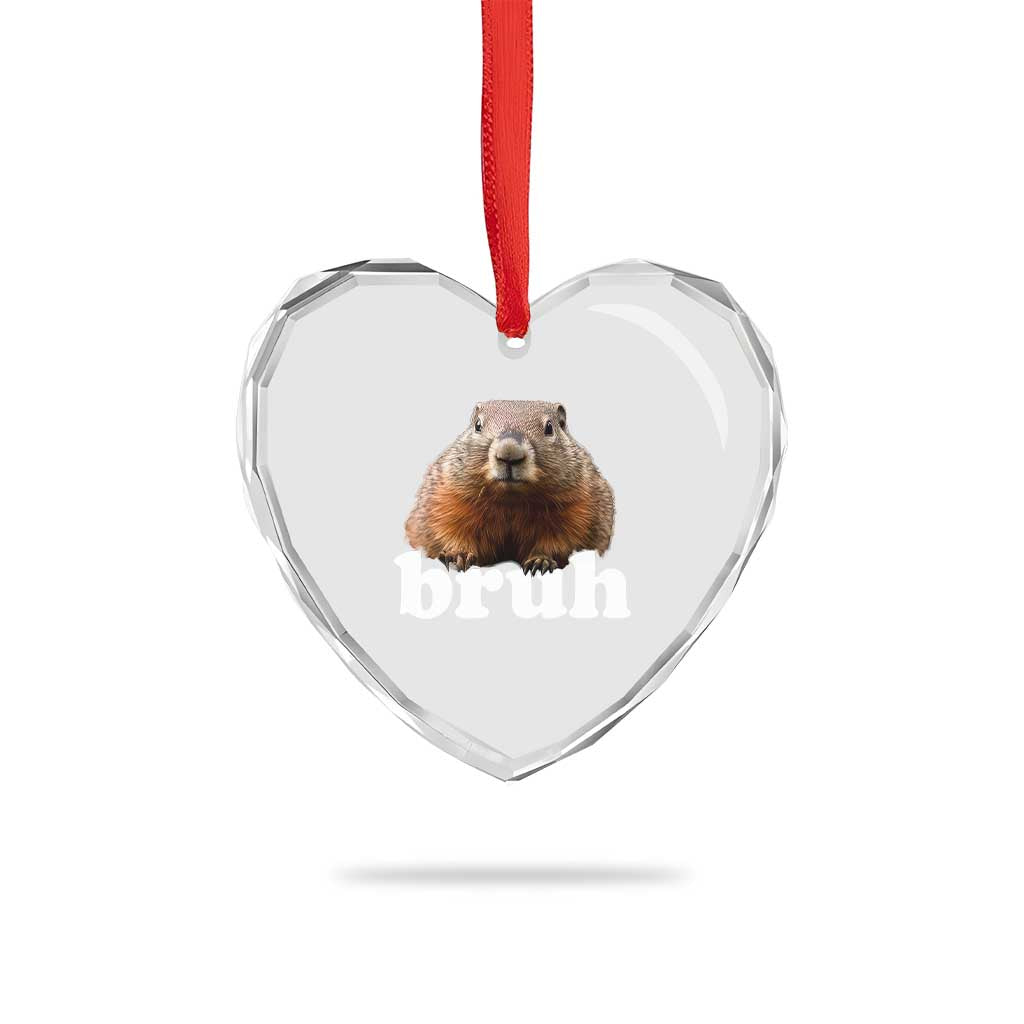 Bruh Groundhog Heart Crystal Glass Ornament Funny Woodchuck Youth Teens Kids Slang - Wonder Print Shop