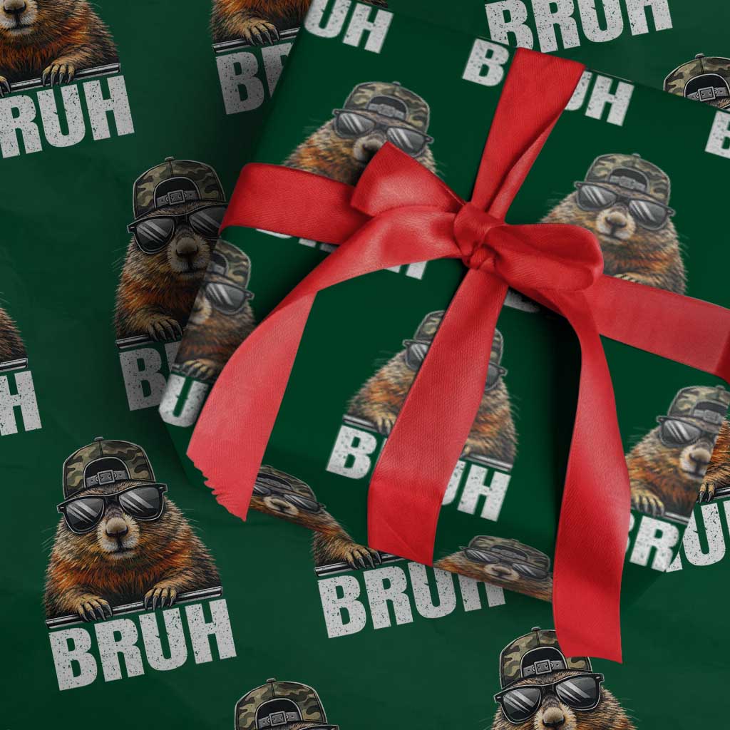 Bruh Groundhog Wrapping Paper Roll Funny Woodchuck Camo Hat Youth Teens Kids Slang - Wonder Print Shop