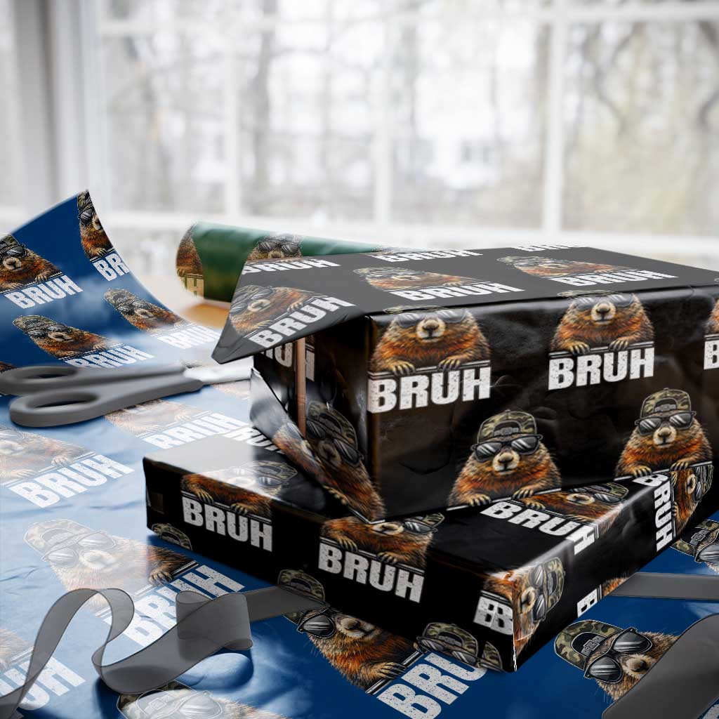Bruh Groundhog Wrapping Paper Roll Funny Woodchuck Camo Hat Youth Teens Kids Slang - Wonder Print Shop