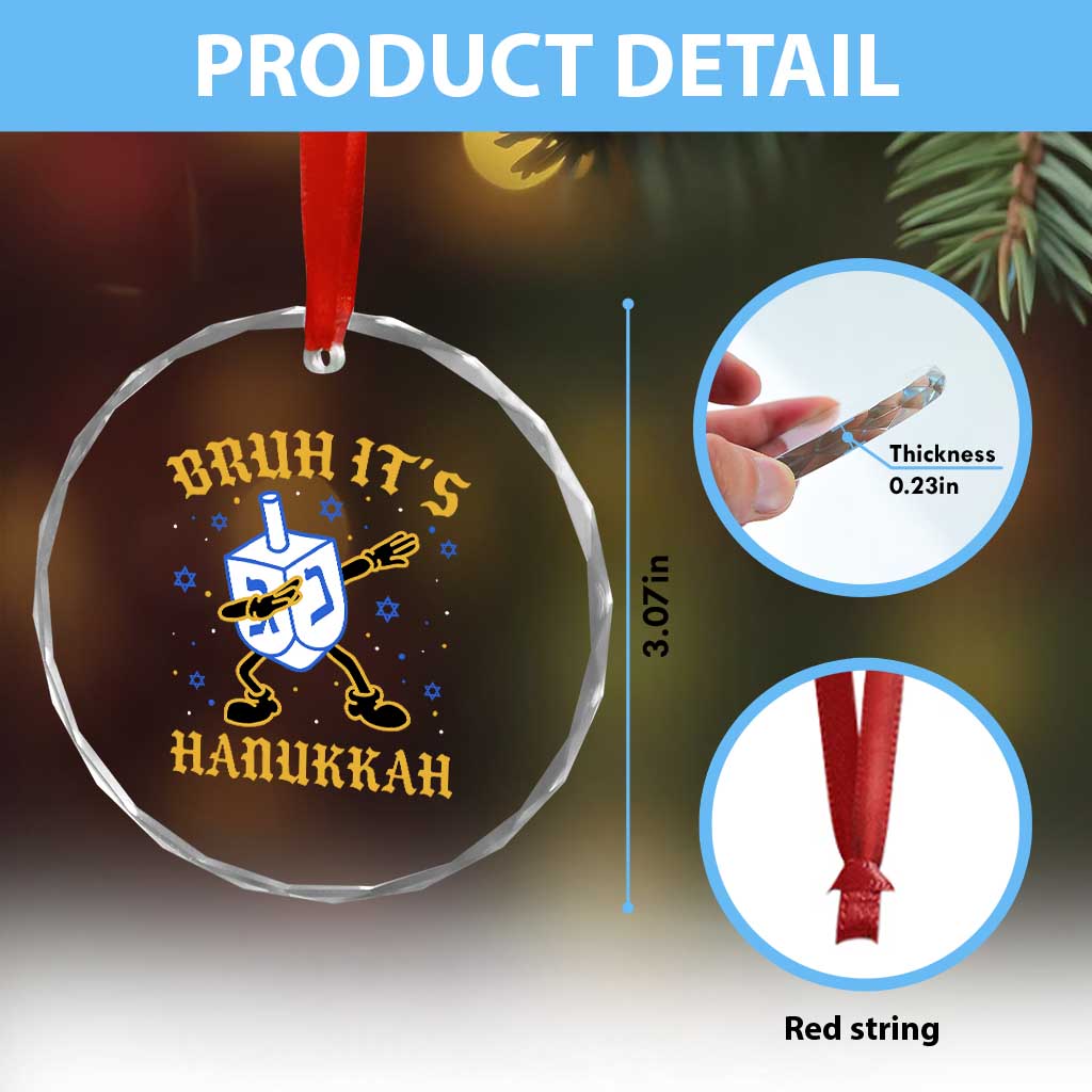 Bruh Hanukkah Crystal Glass Ornament Funny Dabbing Dreidel Love Jewish Chanukah Jew Gift - Wonder Print Shop