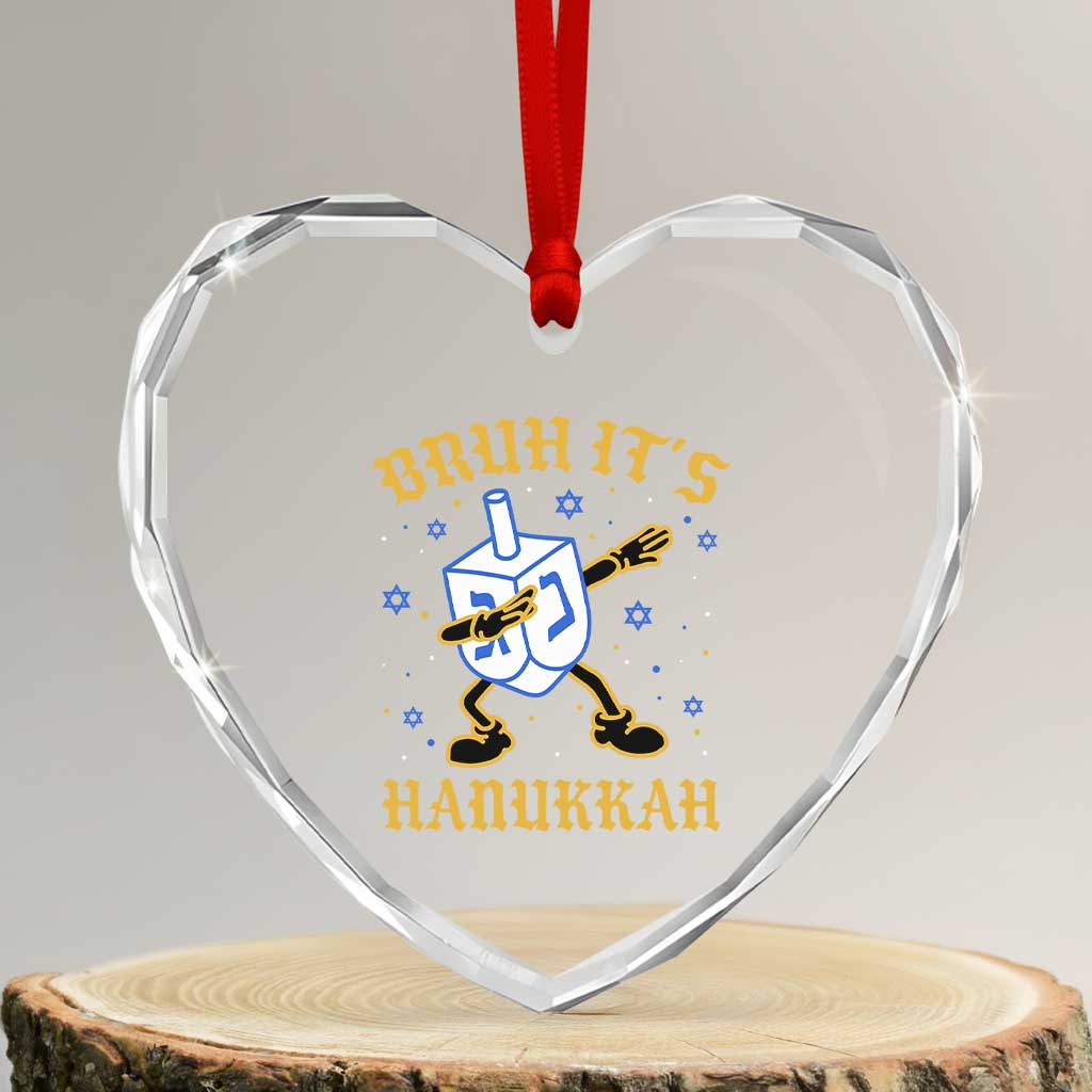 Bruh Hanukkah Heart Crystal Glass Ornament Funny Dabbing Dreidel Love Jewish Chanukah Jew Gift - Wonder Print Shop