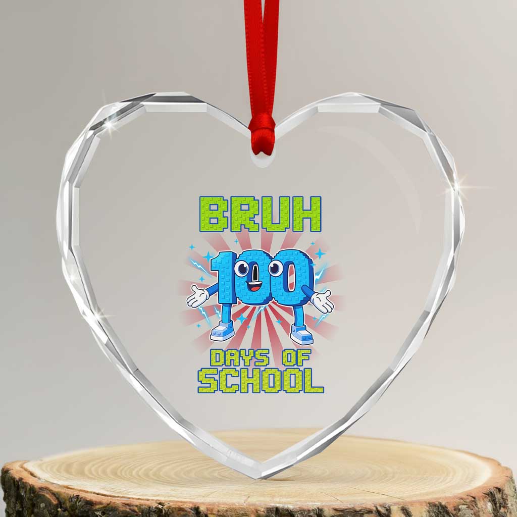 Bruh I Survived 67 33 Days Of School Heart Crystal Glass Ornament Funny 100th Days of School 67 Game Meme - Wonder Print Shop