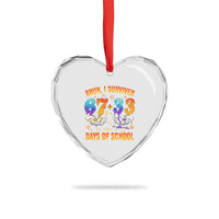 Bruh I Survived 67 33 Days Of School Heart Crystal Glass Ornament Funny 100th Days of School Teacher 67 Drip - Wonder Print Shop