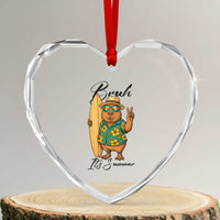 Bruh Its Summer Heart Crystal Glass Ornament Funny Capybara Surfer Beach Vacation Gift