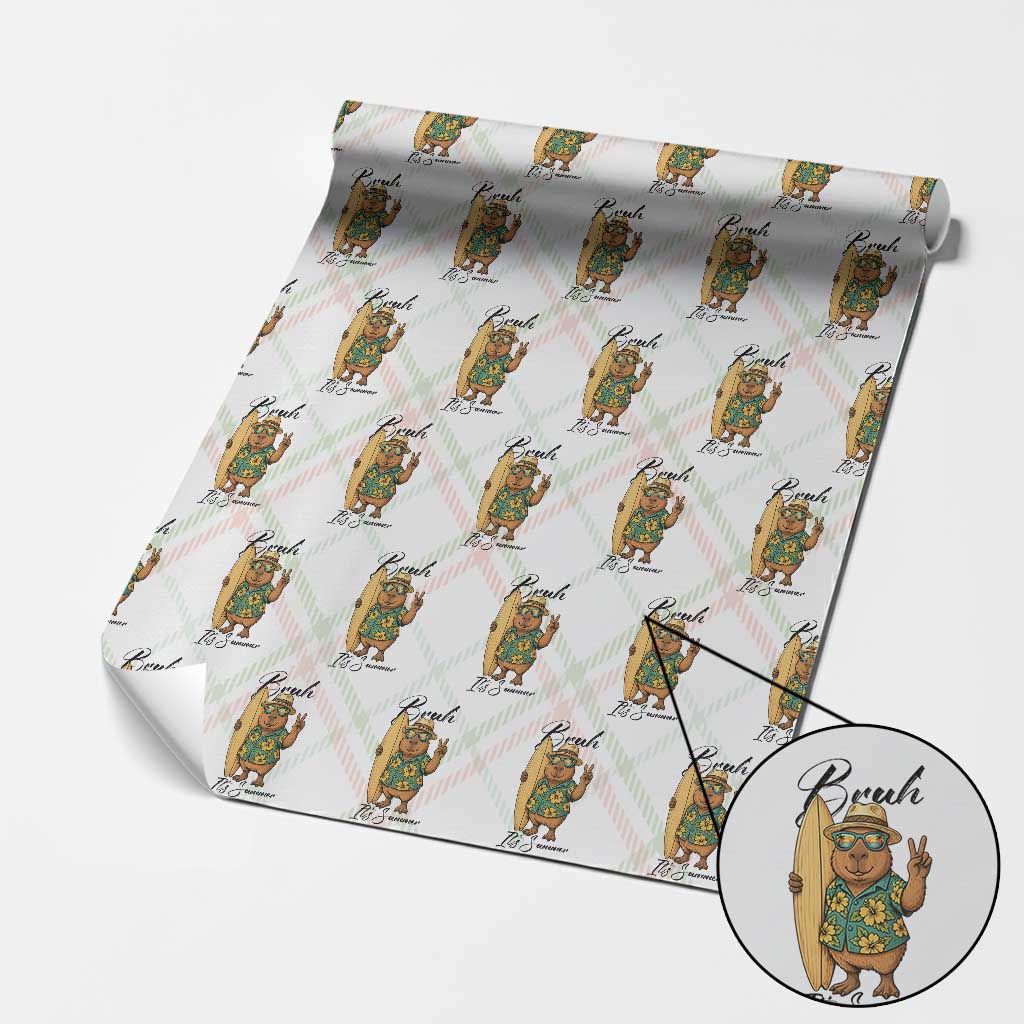 Bruh Its Summer Wrapping Paper Roll Funny Capybara Surfer Beach Vacation Gift