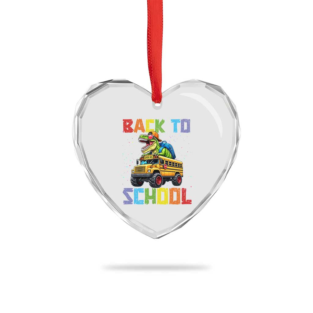 Bruh We Back Heart Crystal Glass Ornament Funny Dinosaur Back To School Dinosaur