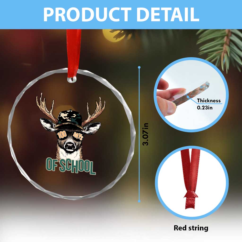 Bucked' 100 Days Of School Crystal Glass Ornament Deer Student Boy Girls 100th Day TS02