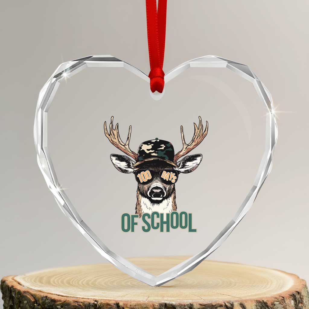 Bucked' 100 Days Of School Heart Crystal Glass Ornament Deer Student Boy Girls 100th Day - Wonder Print Shop