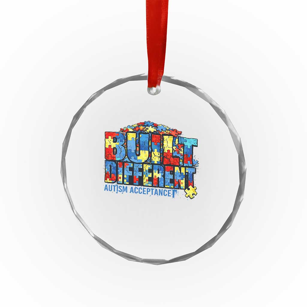Built Different Autism Acceptance Puzzle Piece Graphic Crystal Glass Ornament Inspirational Neurodiversity Support