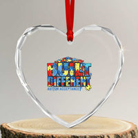 Built Different Autism Acceptance Puzzle Piece Graphic Heart Crystal Glass Ornament Inspirational Neurodiversity Support
