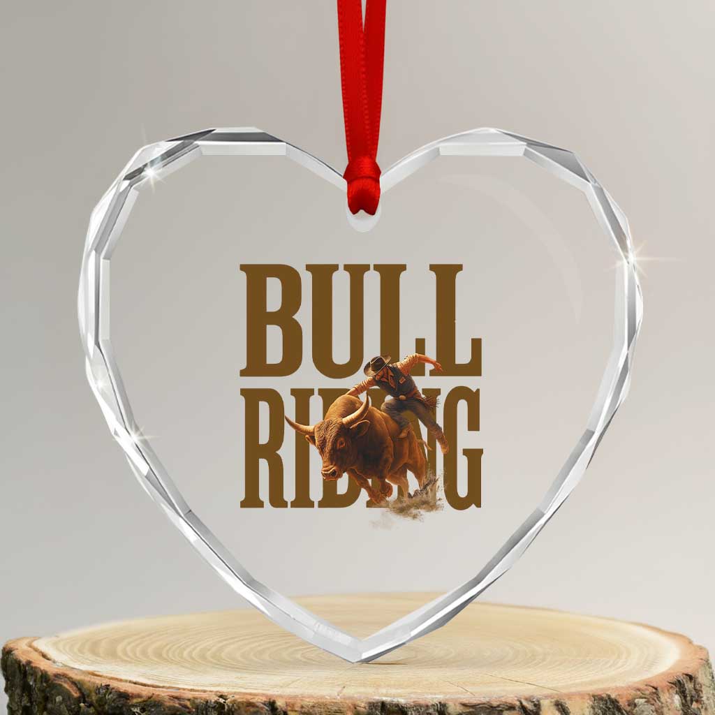 Bull Riding Cowboy Western Texas Rodeo Life Heart Crystal Glass Ornament - Wonder Print Shop