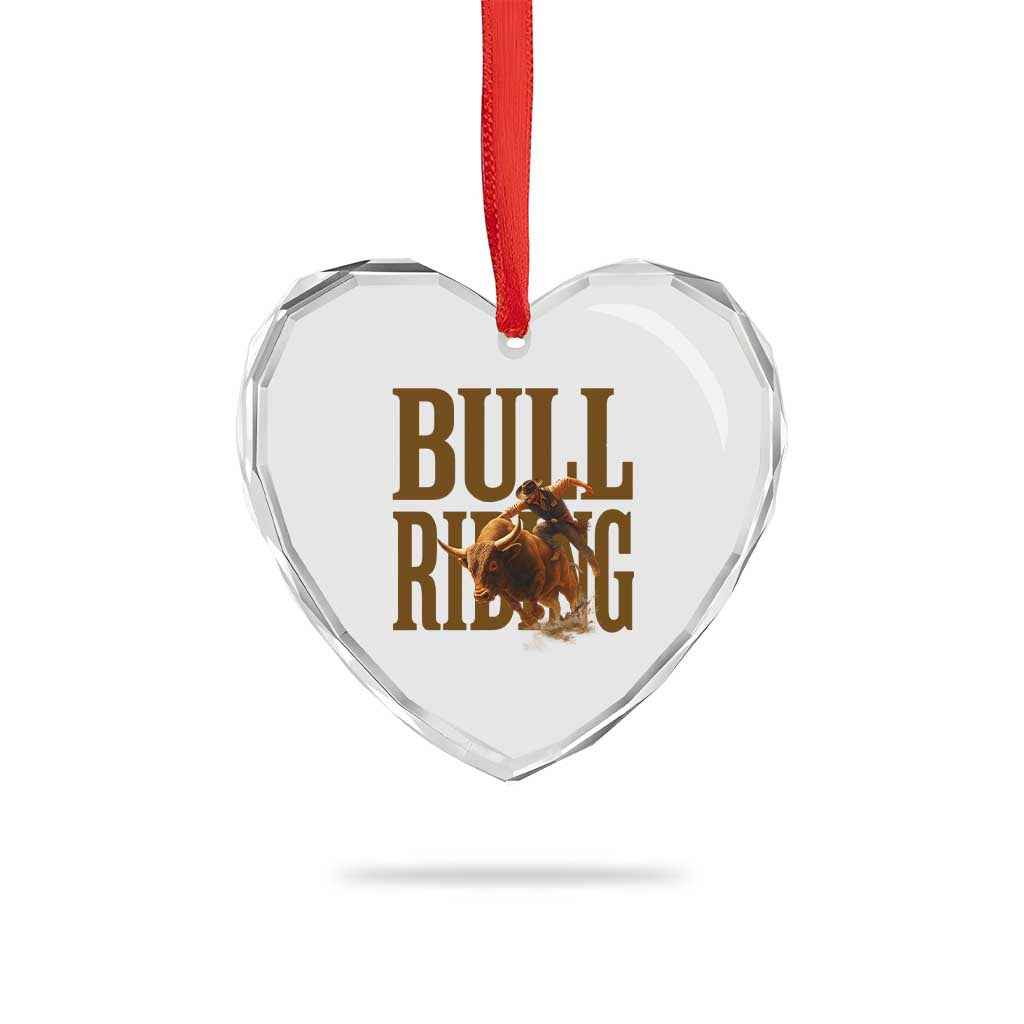Bull Riding Cowboy Western Texas Rodeo Life Heart Crystal Glass Ornament - Wonder Print Shop