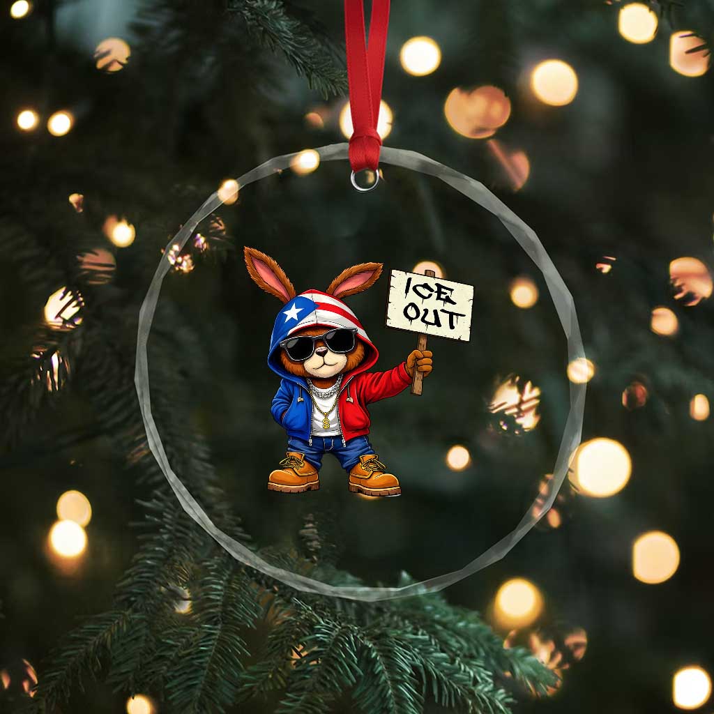 Bunny Ice Out Crystal Glass Ornament Protest Equality Puerto Rican Flag Hoodie