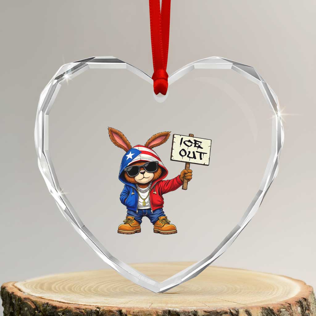 Bunny Ice Out Heart Crystal Glass Ornament Protest Equality Puerto Rican Flag Hoodie