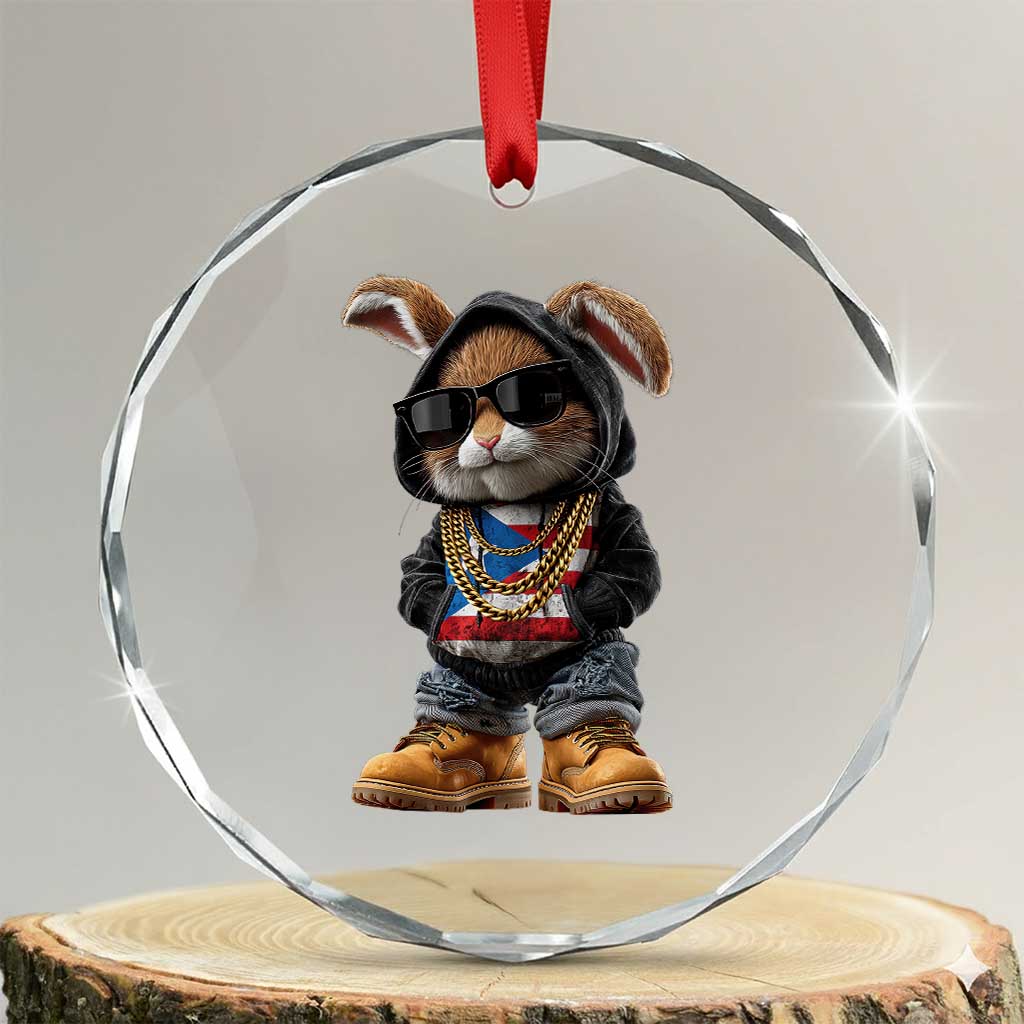 Bunny Puerto Rican Flag Crystal Glass Ornament Puerto Rican Taino Boricua Vibes