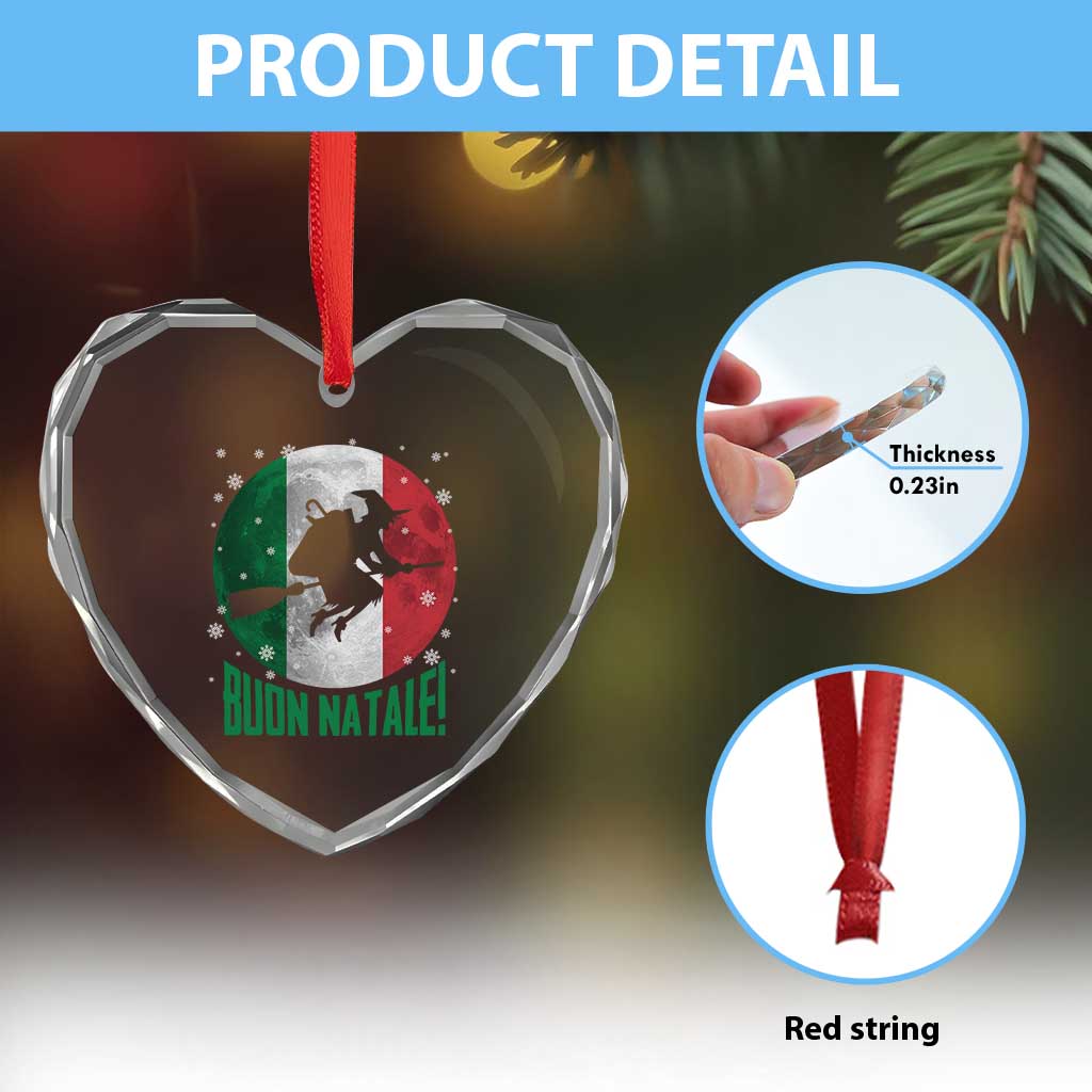 Buon Natale Italian Christmas Heart Crystal Glass Ornament La Befana Italian Folklore Witch - Wonder Print Shop