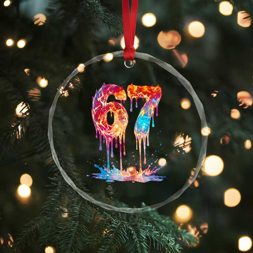 Burning Six Seven Crystal Glass Ornament Drip Fire Flame Meme