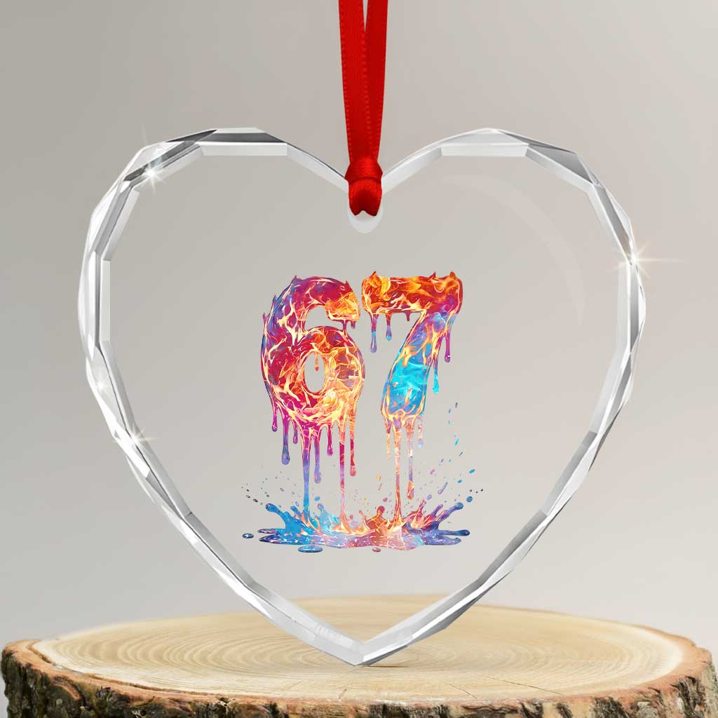 Burning Six Seven Heart Crystal Glass Ornament Drip Fire Flame Meme
