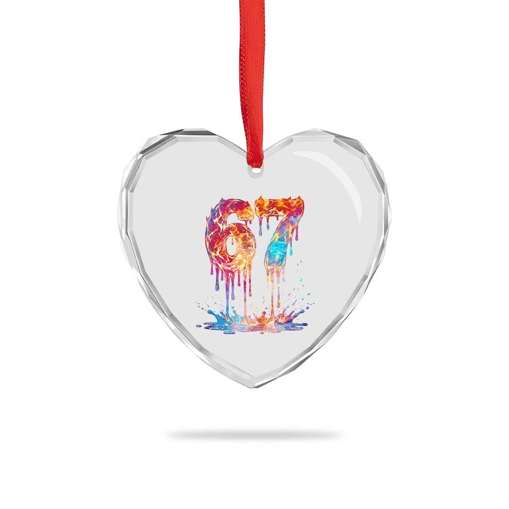 Burning Six Seven Heart Crystal Glass Ornament Drip Fire Flame Meme