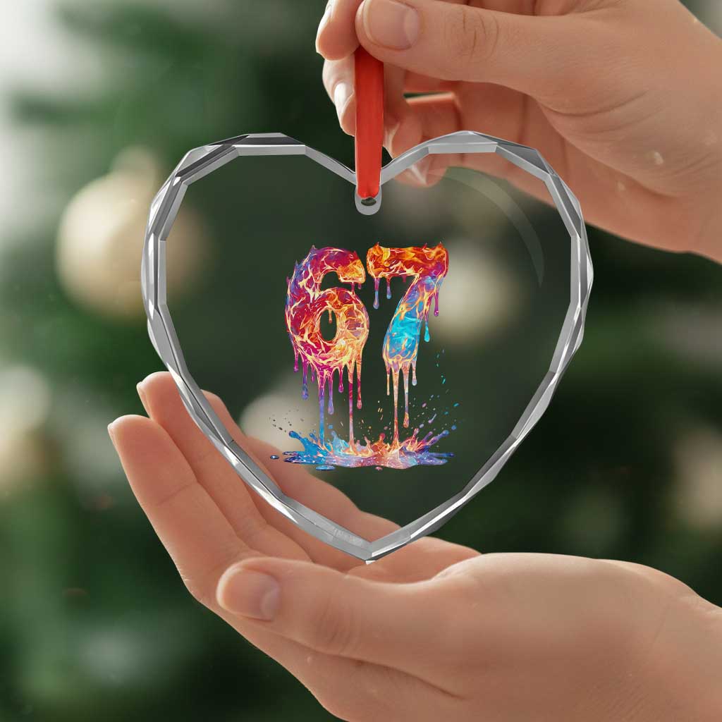 Burning Six Seven Heart Crystal Glass Ornament Drip Fire Flame Meme