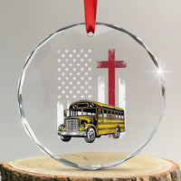 Bus Driver Patriotic Christian USA Flag Crystal Glass Ornament School Bus Driver