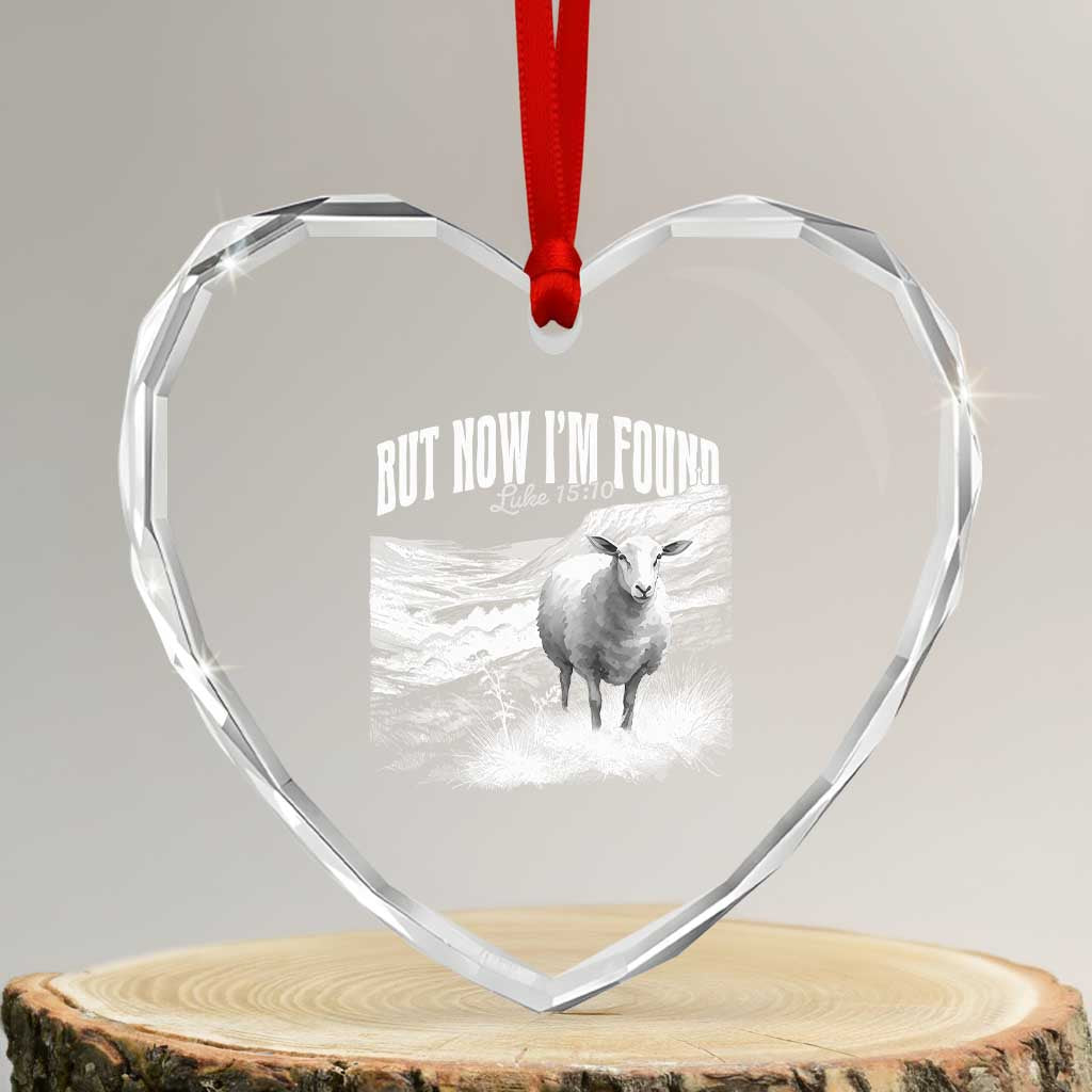 But Now I'm Found Heart Crystal Glass Ornament Christian Faith Sheep - Wonder Print Shop