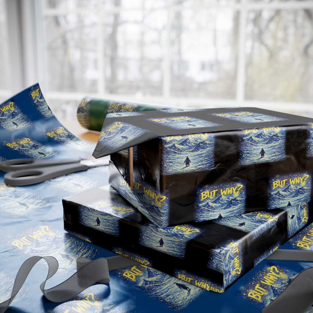 But Why Penguin Wrapping Paper Roll Starry Night Van Gogh Nihilist Penguin Hiking