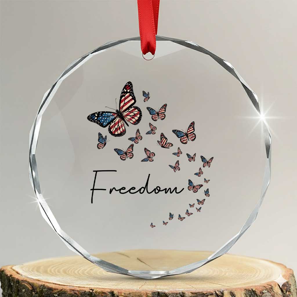 Butterfly Of Freedom American Pride Crystal Glass Ornament