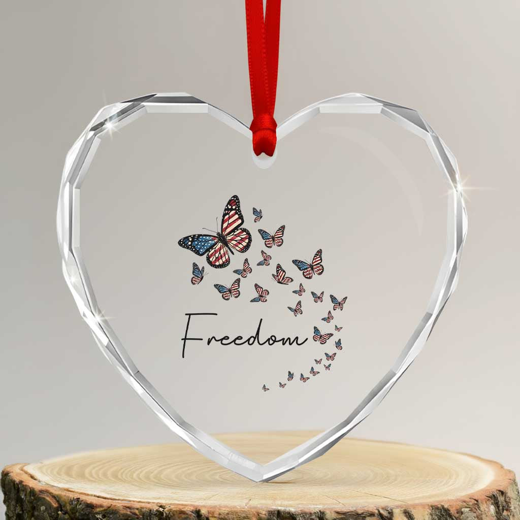 Butterfly Of Freedom American Pride Heart Crystal Glass Ornament