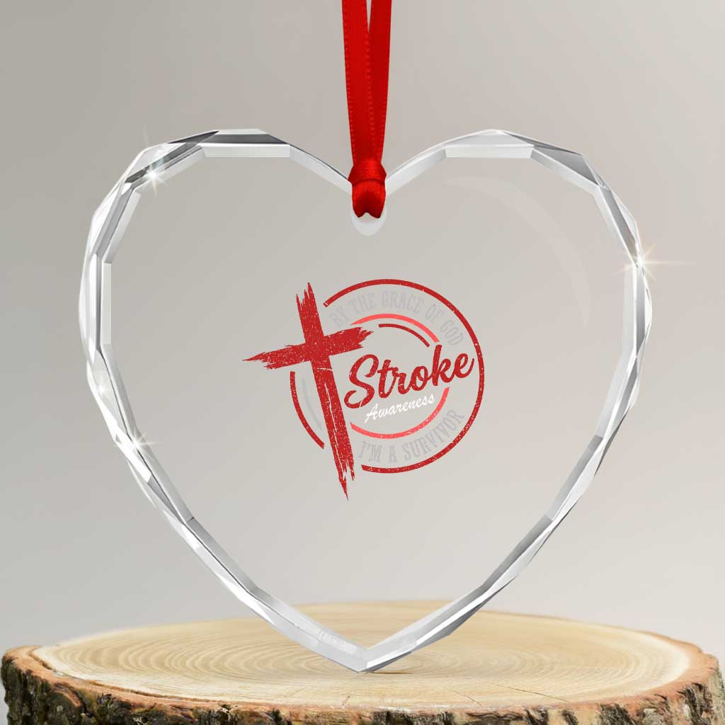 By The Grace Of God I'm A Survivor Stroke Awareness Heart Crystal Glass Ornament