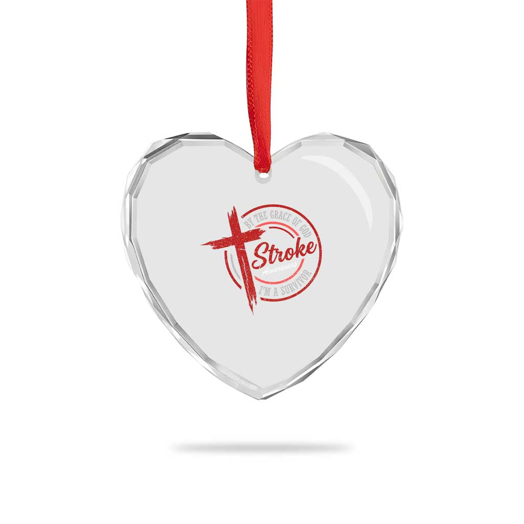 By The Grace Of God I'm A Survivor Stroke Awareness Heart Crystal Glass Ornament