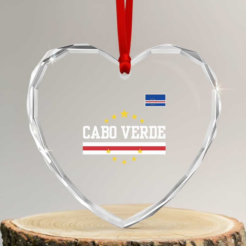 Cabo Verde Athletic Varsity Style Heart Crystal Glass Ornament Cape Verde Flag Stars National Pride